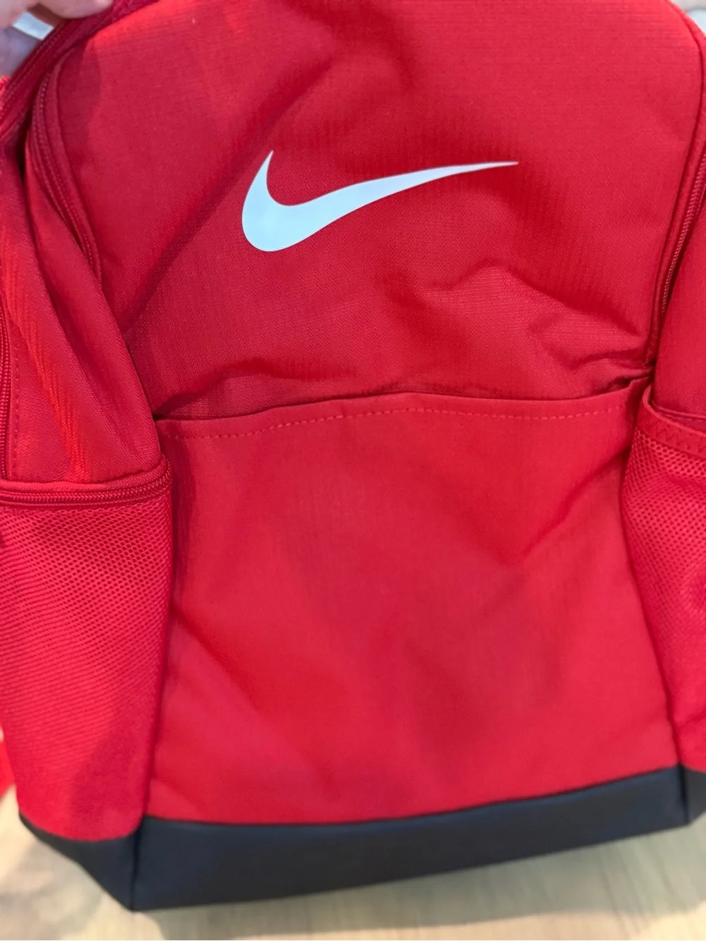 New Nike Brasilia Red and Black medium Men's Backpack with White Swoosh